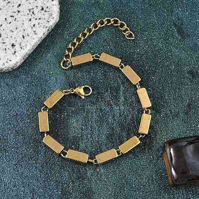 304 Stainless Steel Cuboid Link Chain Bracelets for Women BJEW-F488-15G-1