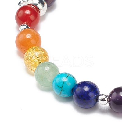 5Pcs 5 Style Natural & Synthetic Mixed Gemstone Round Beaded Stretch Bracelets Set with Alloy Tube Bails BJEW-JB08920-1