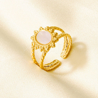304 Stainless Steel with Natural Shell Cuff Open Rings for Women LD3534-3-1