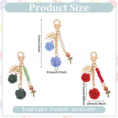3Pcs 3 Colors Resin Flower Pendant Decorations AJEW-LP0001-02-1