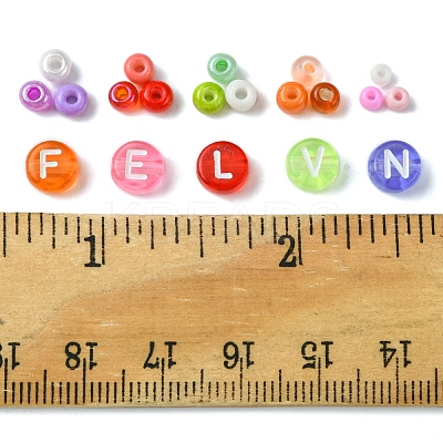DIY Flat Round with Letter & Round Acrylic & Glass Seed Beads Jewelry Making Findings Kits DIY-FS0006-44-1