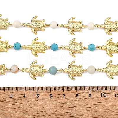 3Pcs 3 Styles Ocean Synthetic Turquoise & Natural Flower Amazonite & Synthetic Turquoise & 304 Stainless Steel Sea Turtle Handmade Beads Chains AJEW-JB01655-01-1