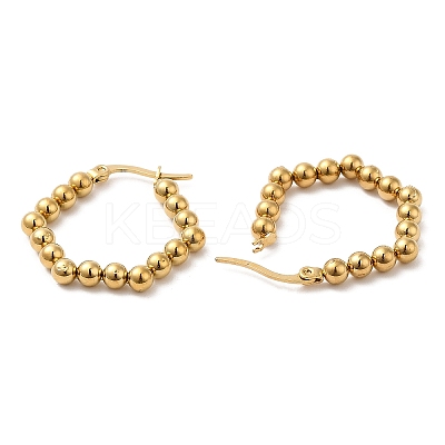 304 Stainless Steel Beaded Hexagon Hoop Earrings EJEW-M221-02G-1