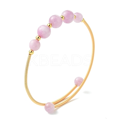 Copper French Wired & Round Natural Kunzite Cuff Bangles for Women BJEW-JB13989-1