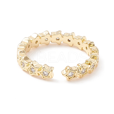 Clear Cubic Zirconia Star Cuff Ring X-KK-D067-34G-RS-1