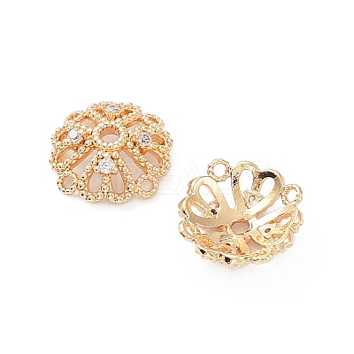 Rack Plating Brass Cubic Zirconia Bead Cap KK-A183-77G-1