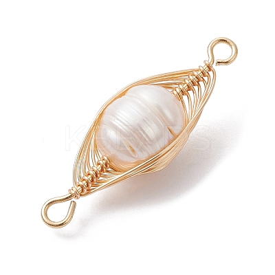 Natural Cultured Freshwater Pearl Copper Wire Wrapped Connector Charms PALLOY-JF02519-02-1