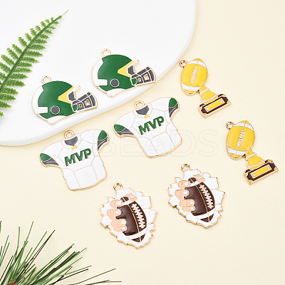 8Pcs 4 Styles Rugby Theme Alloy Enamel Pendants ENAM-YW0004-63-1