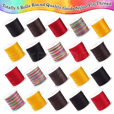 5 Rolls 5 Colros 3-Ply Nylon Beading Threads NWIR-YW0001-06A-1