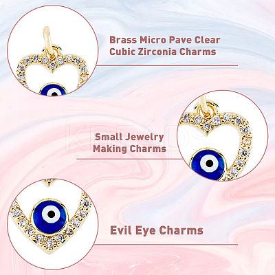 8Pcs 4 Styles Evil Eye Brass Micro Pave Clear Cubic Zirconia Charms KK-DC0002-64-1
