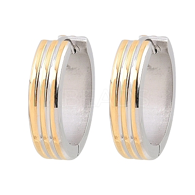 Two Tone 304 Stainless Steel Stripe Hoop Earrings EJEW-L307-03GP-1