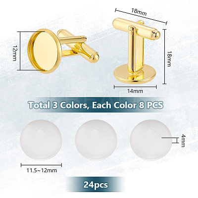 24Pcs 3 Style Rack Plating Brass Cufflinks KK-PH0006-69-1