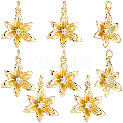 8Pcs Rack Plating Brass Micro Pave Clear Cubic Zirconia Pendants KK-BBC0021-87-1