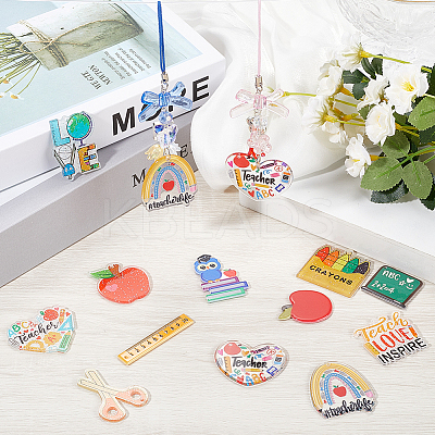 24Pcs 12 Styles Study Style Opaque Acrylic Sided Pendants MACR-SC0001-62-1