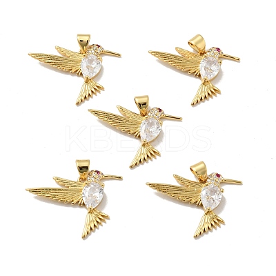 Bird Brass Micro Pave Clear Cubic Zirconia Pendants KK-G419-28G-1