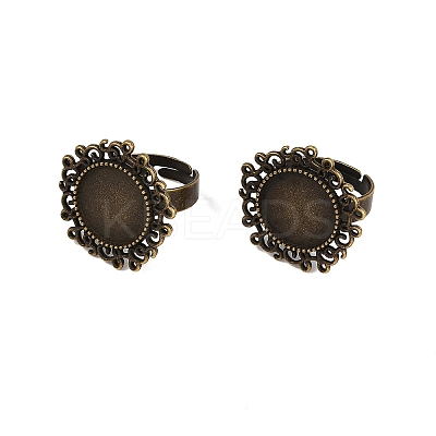 Vintage Adjustable Iron Flower Finger Ring Components Alloy Cabochon Bezel Settings X-PALLOY-O036-01AB-NF-1