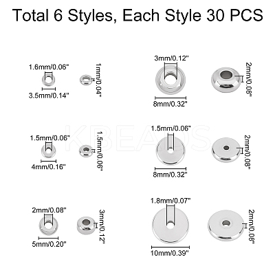 180Pcs 6 Style 202 Stainless Steel Spacer Beads STAS-UN0027-03-1
