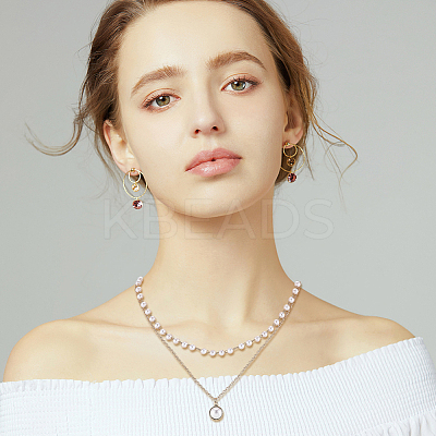2Pcs 2 Colors Plastic Imitation Pearl Pendants Double Layer Necklaces Set NJEW-AN0001-11-1
