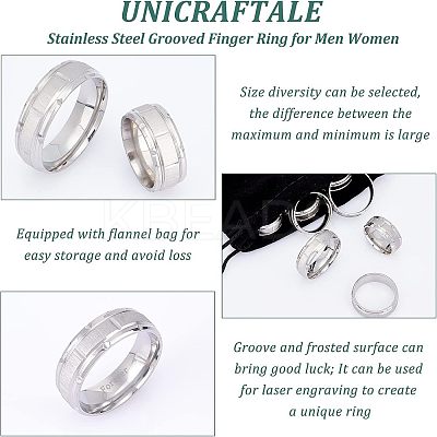 8Pcs 8 Size 201 Stainless Steel Grooved Finger Ring for Men Women RJEW-DC0001-11-1