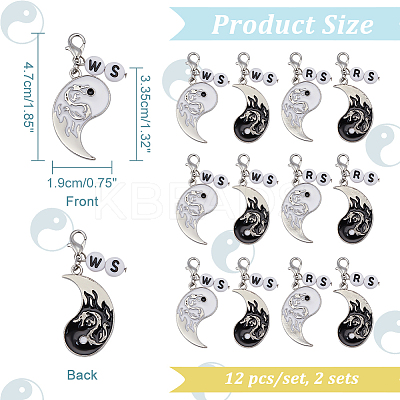 Alloy Enamel Yin Yang with Dragon Pendant Locking Stitch Markers HJEW-AB00088-1