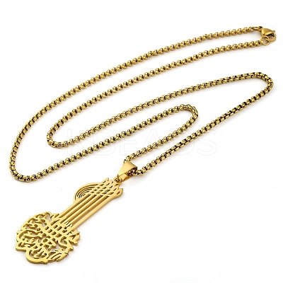 201 Stainless Steel Viking Knot Guitar Pendant Box Chain Necklaces for Women Men NJEW-S007-03G-1