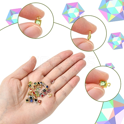 30Pcs 15 Colors Square Rack Plating Brass Glass Charms KK-FS0001-40-1