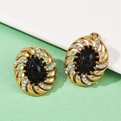 Oval 304 Stainless Steel Stud Earrings EJEW-M105-05G-1