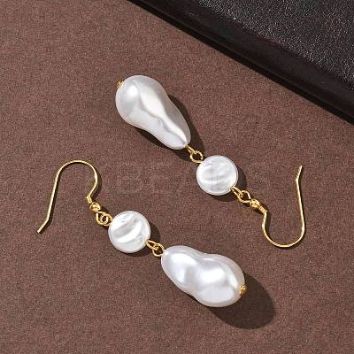 Electroplated 304 Stainless Steel Imitation Pearl Nuggets Dangle Earrings EJEW-Z129-08G-1