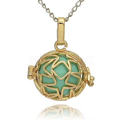 Golden Tone Brass Hollow Round Cage Pendants KK-J231-08G-1