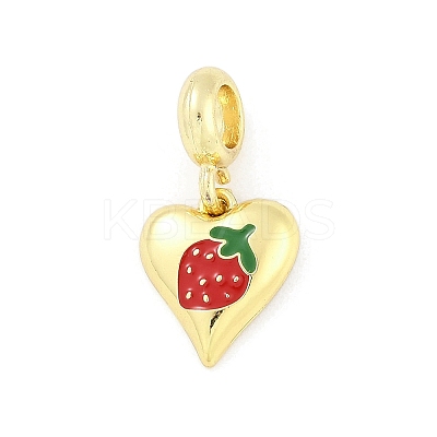 Brass Red Enamel Heart European Dangle Charms KK-Z090-07G-01-1