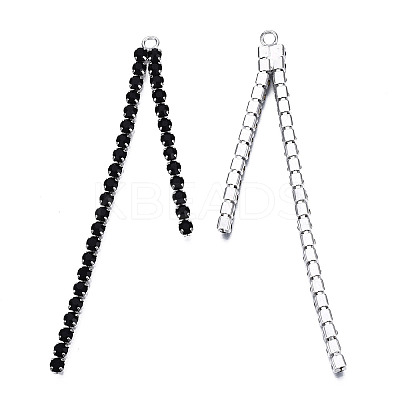 Rack Plated Brass Pave Rhinestone Chain Tassel Shape Big Pendants KK-N216-418-02P-1