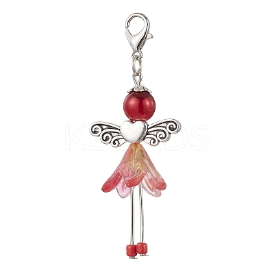 6Pcs 6 Colors Fairy Alloy Beaded & Glass & Acrylic Beaded Pendant Decoration HJEW-JM03064-1