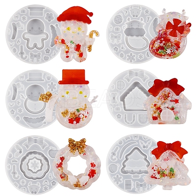 Christmas Theme Wreath/Sock/Tree/Snowman/Gingerbread Man/House DIY Silicone Quicksand Molds SIMO-PW0017-12A-1