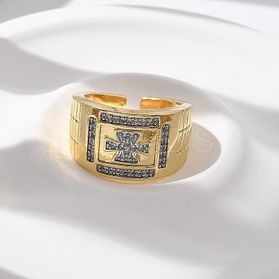 Brass Micro Pave Clear Cubic Zirconia Cuff Rings for Women RJEW-U041-21G-1