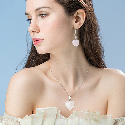 DIY Natural Rose Quartz Heart Pendant Necklaces Making Kit DIY-OC0012-08-1