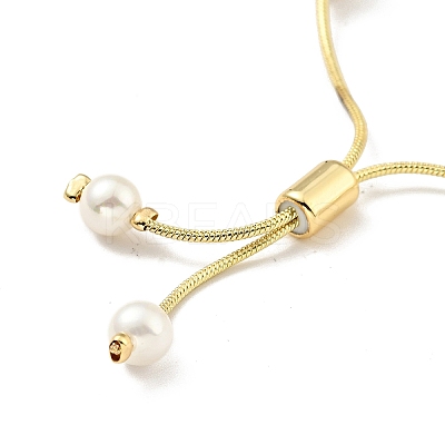 Shell Pearl Beaded Slider Bracelet with Brass Snake Chain X-BJEW-B066-01B-02-1