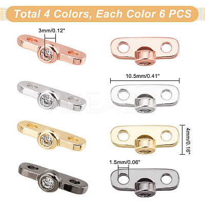 24Pcs 4 Colors Rack Plating Brass Pave Clear Cubic Zirconia Connector Charms KK-GA0001-35-1