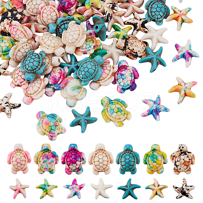 84Pcs 2 Styles 7 Colors Ocean Theme Synthetic Turquoise Dyed Beads Strands G-UN0001-31-1