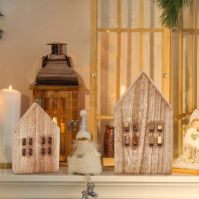4Pcs 2 Styles Christmas Wood House Display Decorations DJEW-BC0001-28B-1