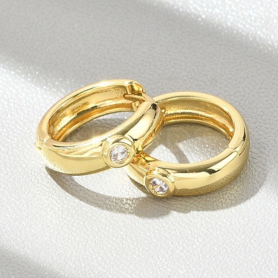 Flat Round Brass Micro Pave Clear Cubic Zirconia Hoop Earrings EJEW-D311-100G-1