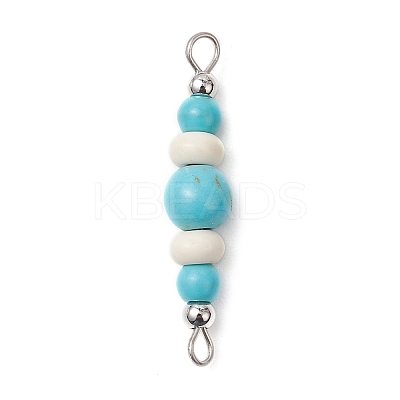 10Pcs Dyed Synthetic Turquoise Round Rondelle Beaded Connector Charms PALLOY-JF03988-01-S-1