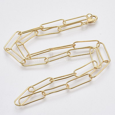 Brass Round Oval Paperclip Chain Necklace Making MAK-S072-06A-G-1