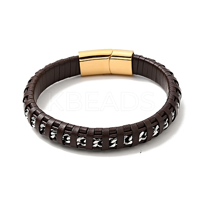 Leather & 304 Stainless Steel Rope Braided Cord Bracelet with Magnetic Clasp for Men Women BJEW-C021-14-1