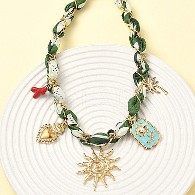 Sun Heart Flower 304 Stainless Steel Pendant Necklaces LS-NJEW-D344-01G-1