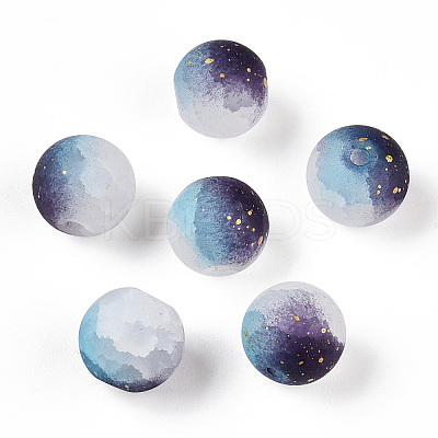 Frosted Baking Paint Crackle Glass Beads with Glitter Powder DGLA-T004-01J-1