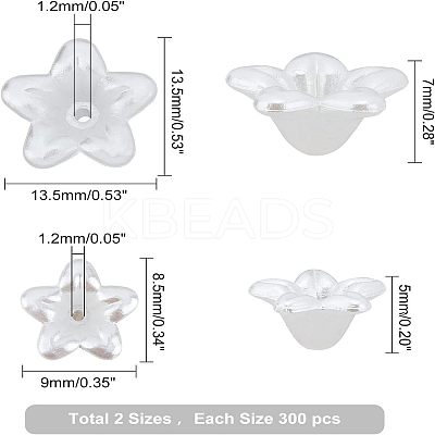 600Pcs 2 Style Flower ABS Plastic Imitation Pearl Bead Caps OACR-FH0001-032-1