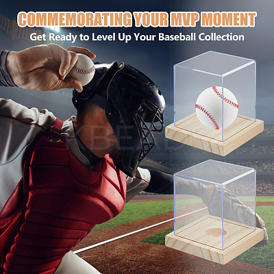 Acrylic Baseball Display Cases with Wooden Base ODIS-WH0081-16-1