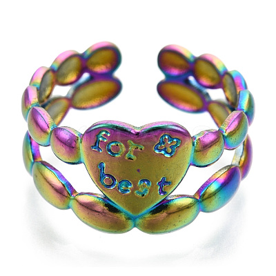 304 Stainless Steel Heart Cuff Rings RJEW-N038-117M-1