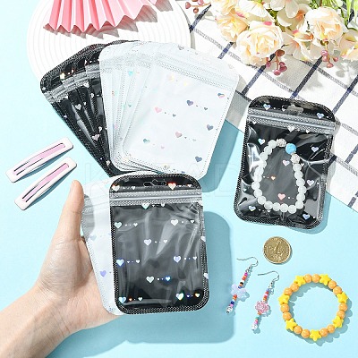50Pcs Glitter Heart Holographic Plastic Yin-yang Zip Top Gift Bags OPP-YW0001-09A-1