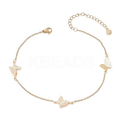 304 Stainless Steel Butterfly Link Chain Anklets for Women AJEW-AN00700-1